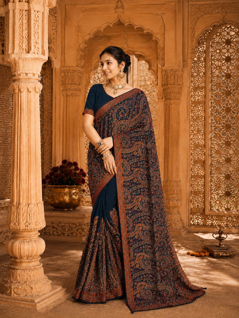 KcPc Designer Georgette Sarees with Kashida Stone Work  SHD