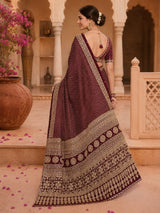 KcPc New Traditional Gaji Silk Ajrakh Saree with Elegant Mirror WorkSVD