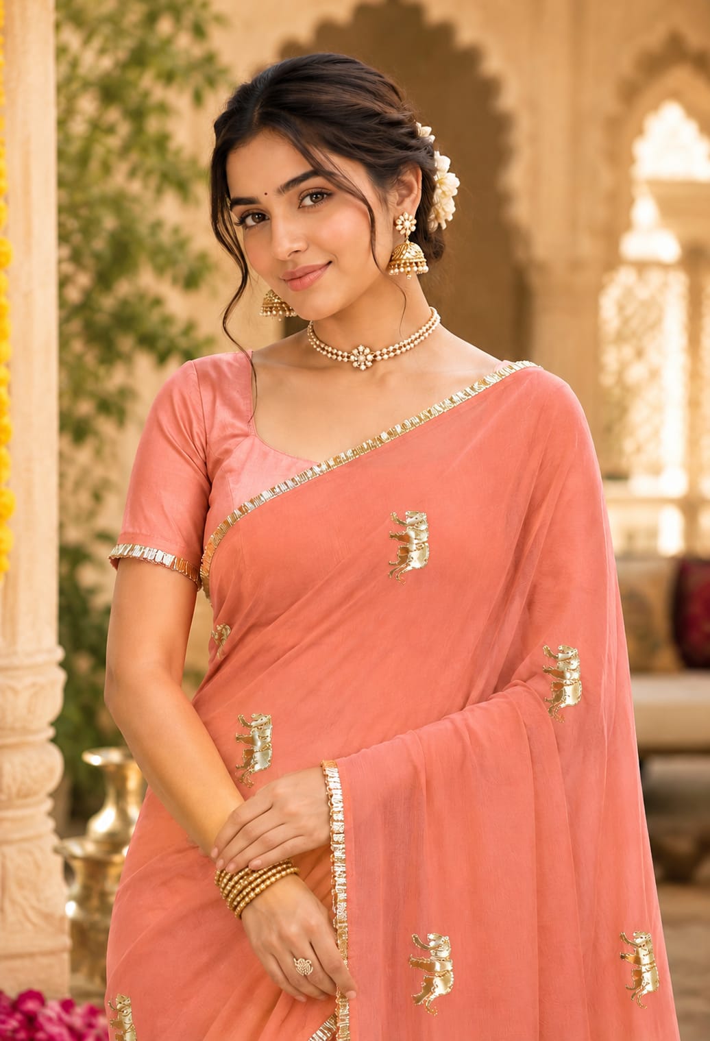 KcPc New Beautiful Chiffon Saree with Rich Gota Work and Royal Appeal