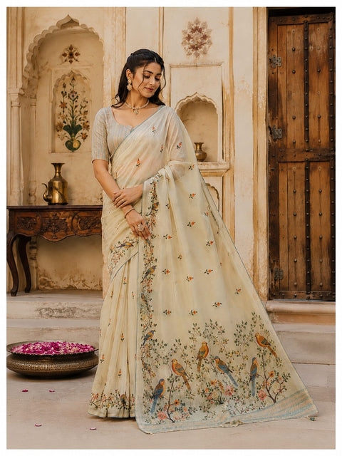 KcPc Designer Cotton Silk Kalamkari Saree with Stone Work  GAN