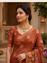 KcPc Premium Cotton Silk Kalamkari Style Saree with Aari Tari WorkSTL