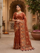 KcPc Premium Cotton Silk Kalamkari Style Saree with Aari Tari WorkSTL