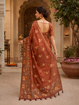 KcPc Premium Cotton Silk Kalamkari Style Saree with Aari Tari WorkSTL