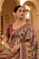 KcPc Premium Georgette Printed Saree with Mirror Work