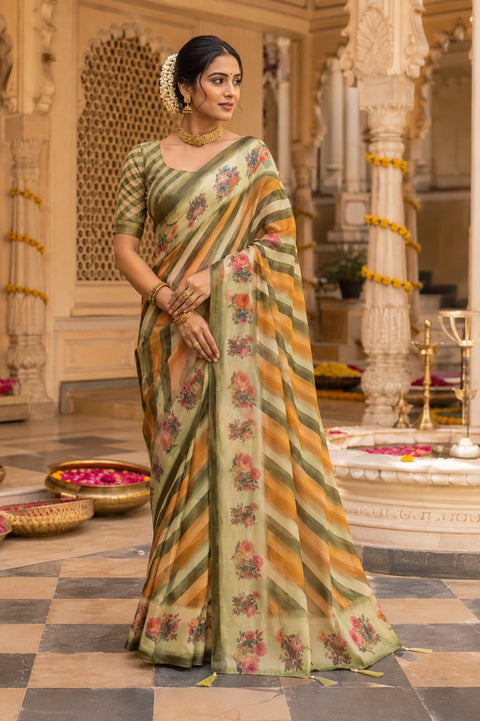 KcPc Premium Cotton Silk Leheriya Saree with Aari Tari Work Office Wear STL