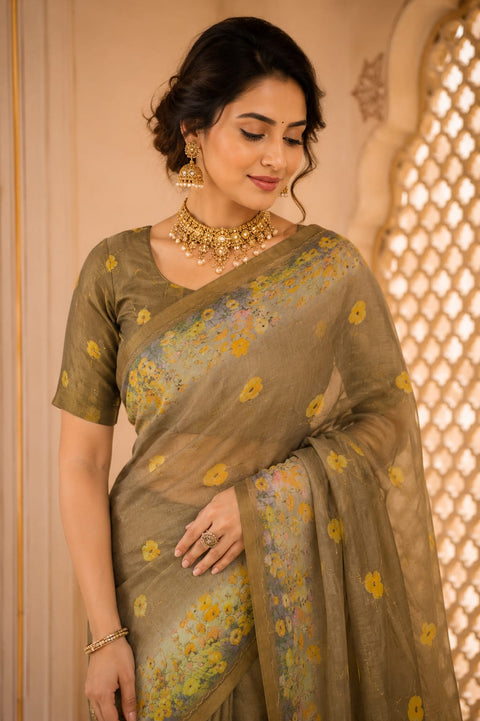 KcPc Graceful Cotton Silk Printed Aari Tari Work Saree for Office Wear  STL