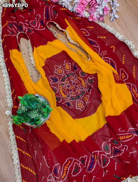 KcPc Beautiful Bandhani Georgette Pila Chunri for Traditional Wear