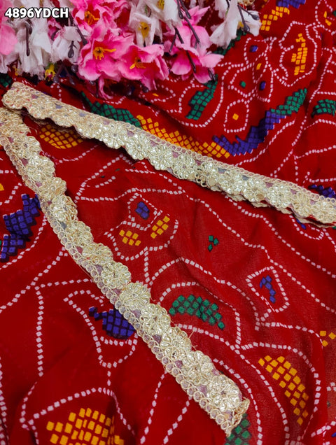 KcPc Georgette Bandhani Pila Chunri with Gotapatti Border