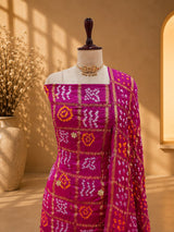 KcPc Gaji Silk Bandhani Suit Set with Gotapatti Work JITEN