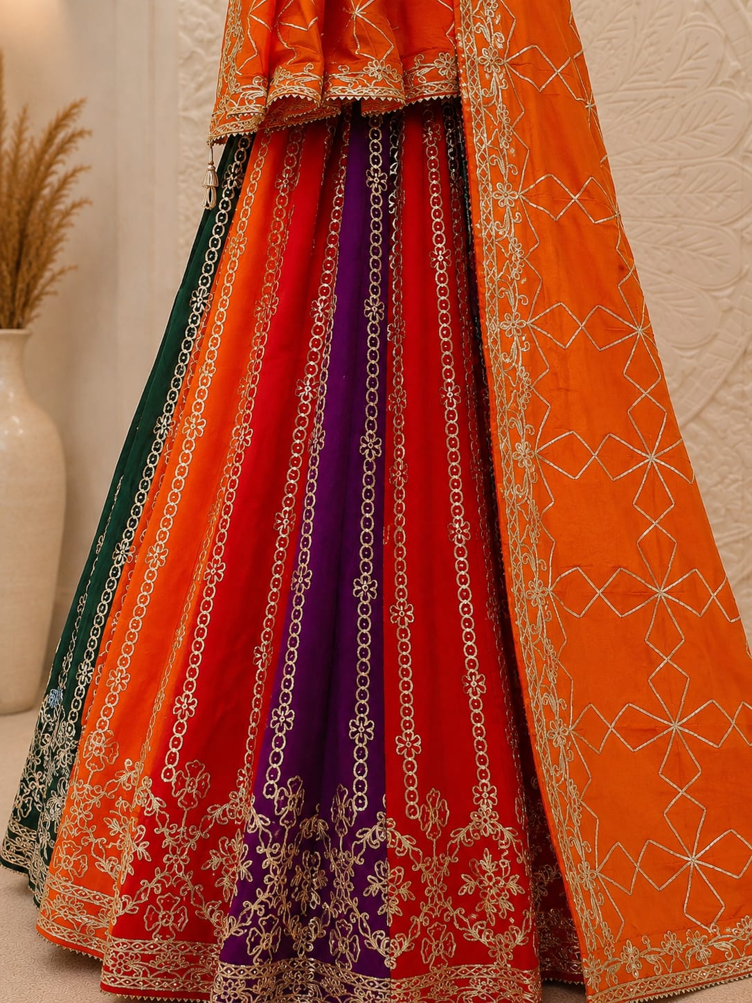 KcPc New Premium Designer Style Georgette ChiffonLehenga with Beautiful Gota Patti DetailingGOR