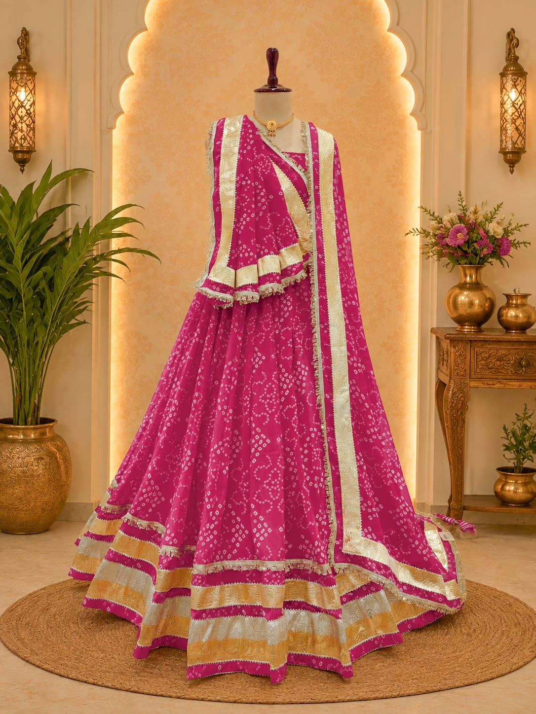 KcPc New Georgette Bandhani Style Lehenga with Gota Border Wedding Wear Collection SSB