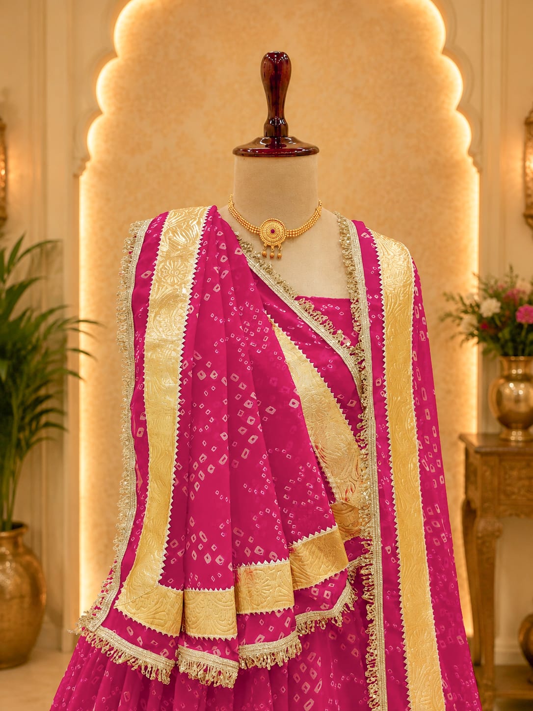 KcPc New Georgette Bandhani Style Lehenga with Gota Border Wedding Wear Collection SSB