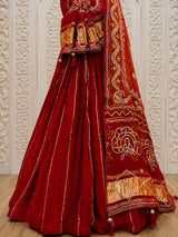 KcPcPure Gaji Silk Bandhani Lehenga with Gota Patti Work SATIS