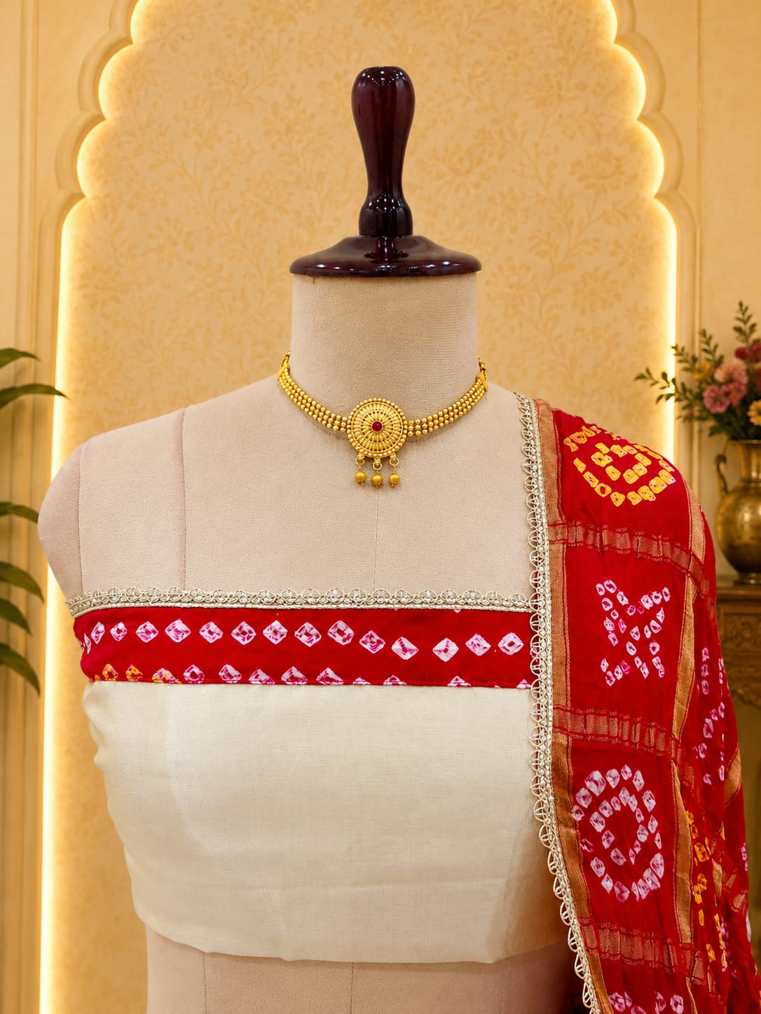 KcPc New Upada Silk Bandhani Style Lehenga with Embroidery Work SSB