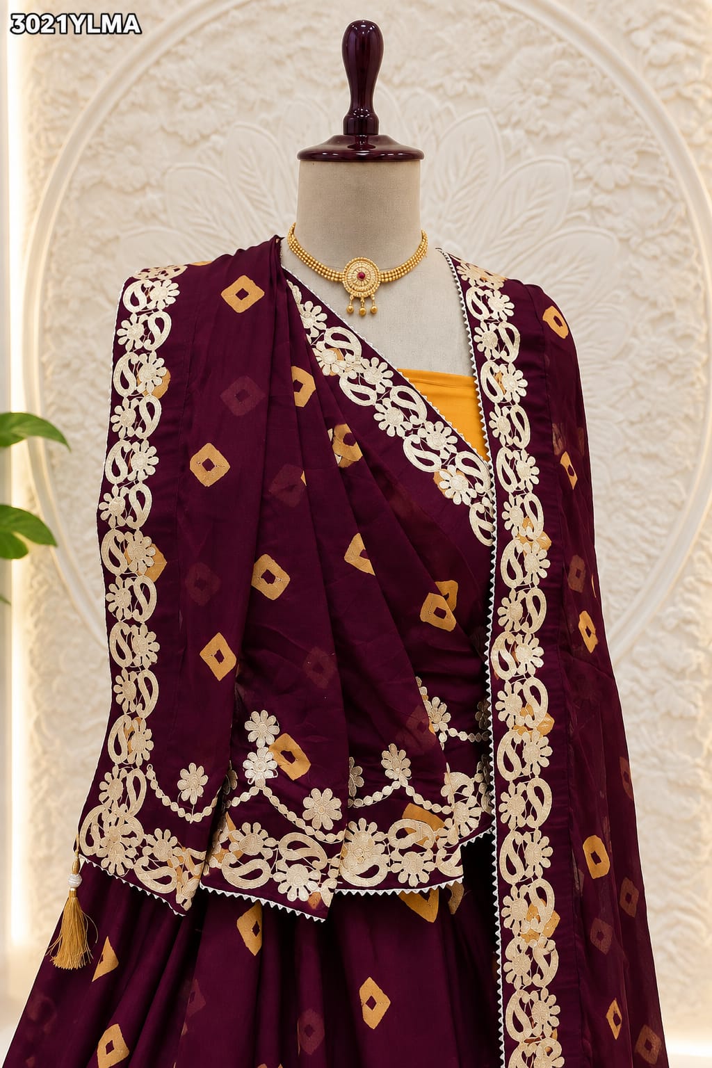 KcPcChinon Silk Bandhani Lehenga Set Elegant Gotapatti Detailing for Festive Occasions SSB