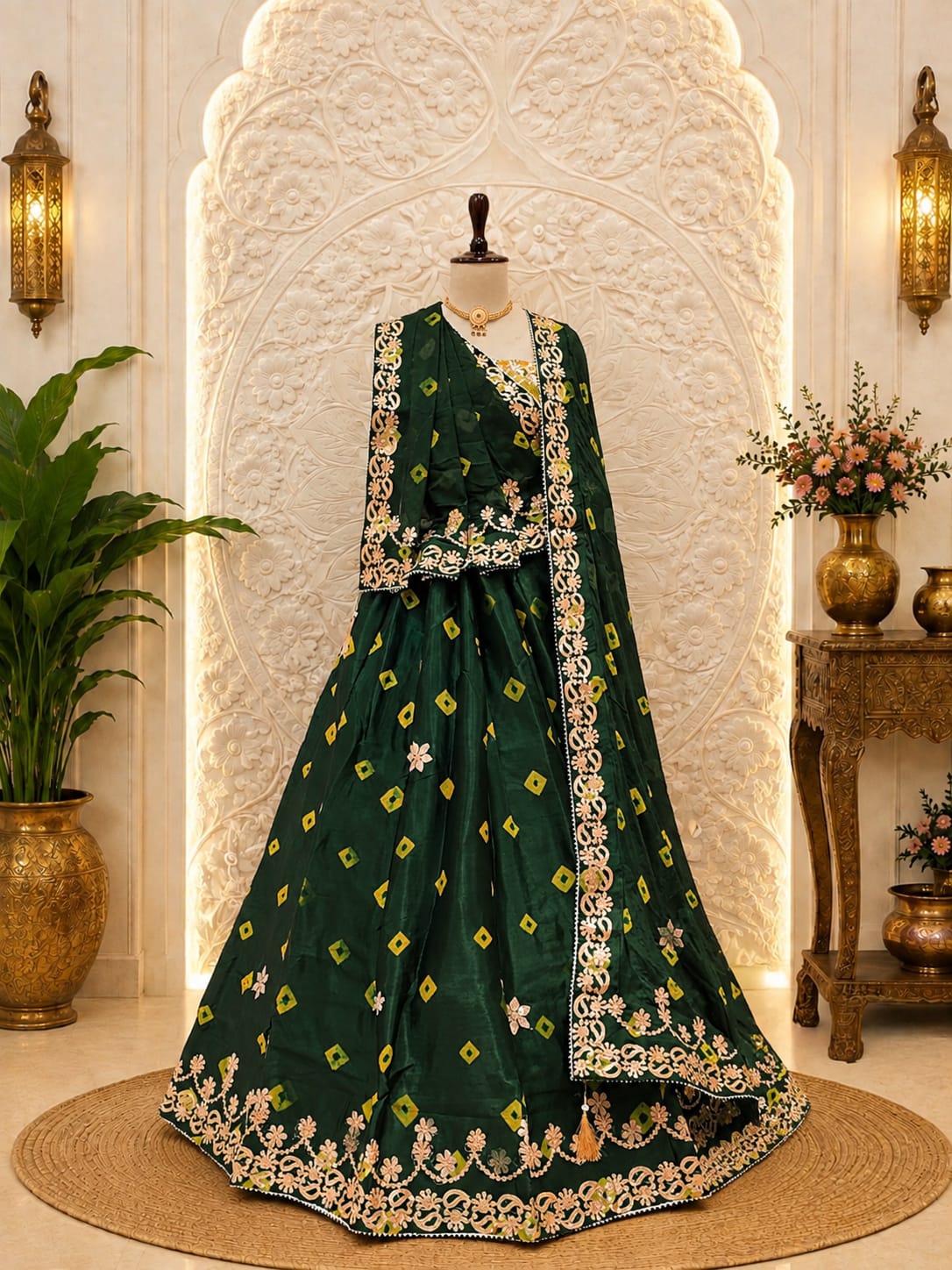 KcPc New Beautiful Bandhani Pattern Lehenga in Premium Chinon Silk Fabric SSB