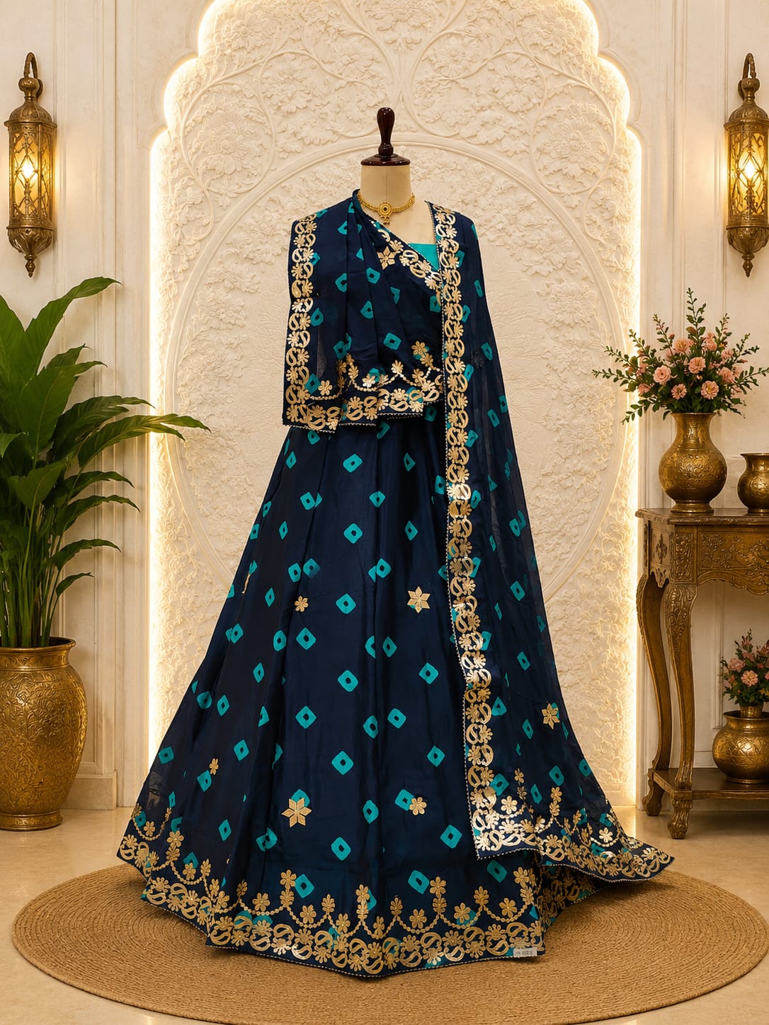 KcPc Rich Chinon Silk Bandhani Lehenga with Exquisite Gota Work SSB