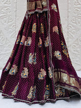 KcPc Gaji Silk Kalamkari Lehenga with Gotapatti WorkGOURI