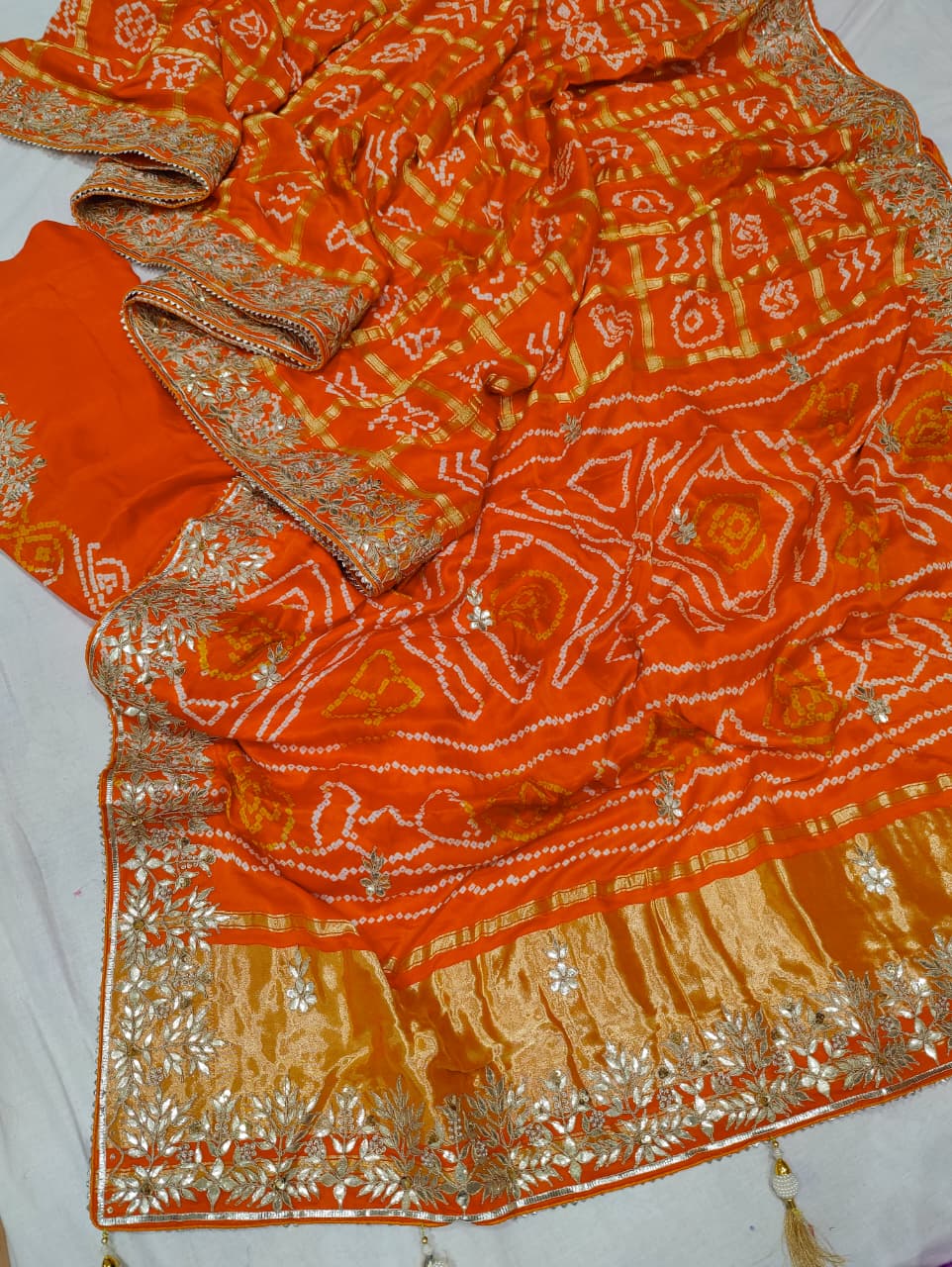 KcPc Pure Gaji Silk Bandhani Saree with Designer Gota Patti WorkAMT