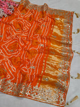 KcPc Pure Gaji Silk Bandhani Saree with Designer Gota Patti WorkAMT