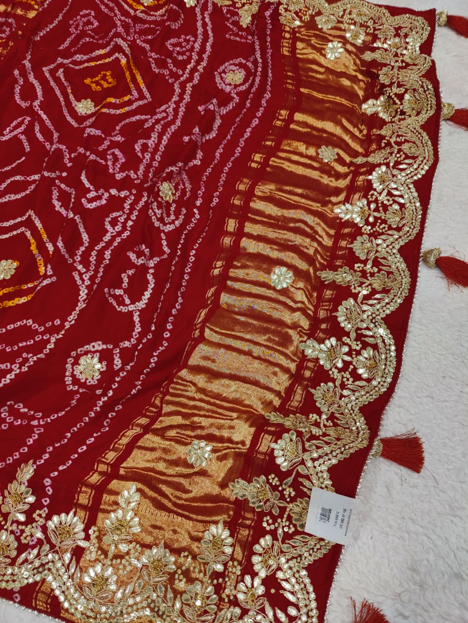 KcPc Pure Gaji Silk Bandhani Saree with Gota Patti Work AMT