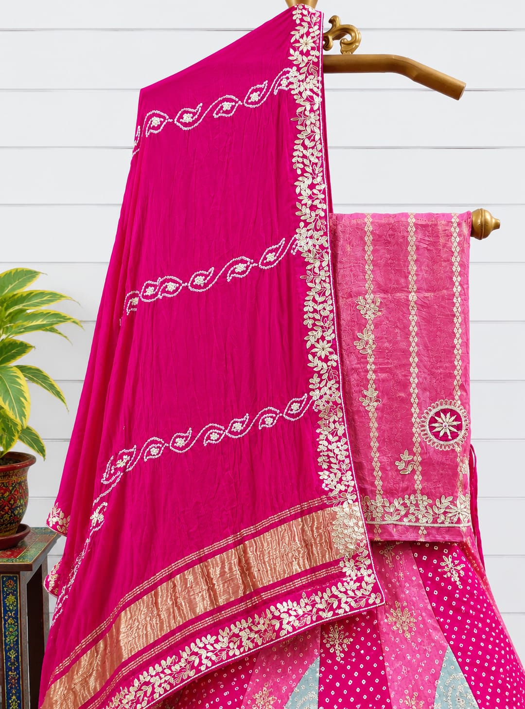 KcPc New BeautifulGaji Silk Bandhani Style With Gotapatti & Zardoji Work Lehenga MAD