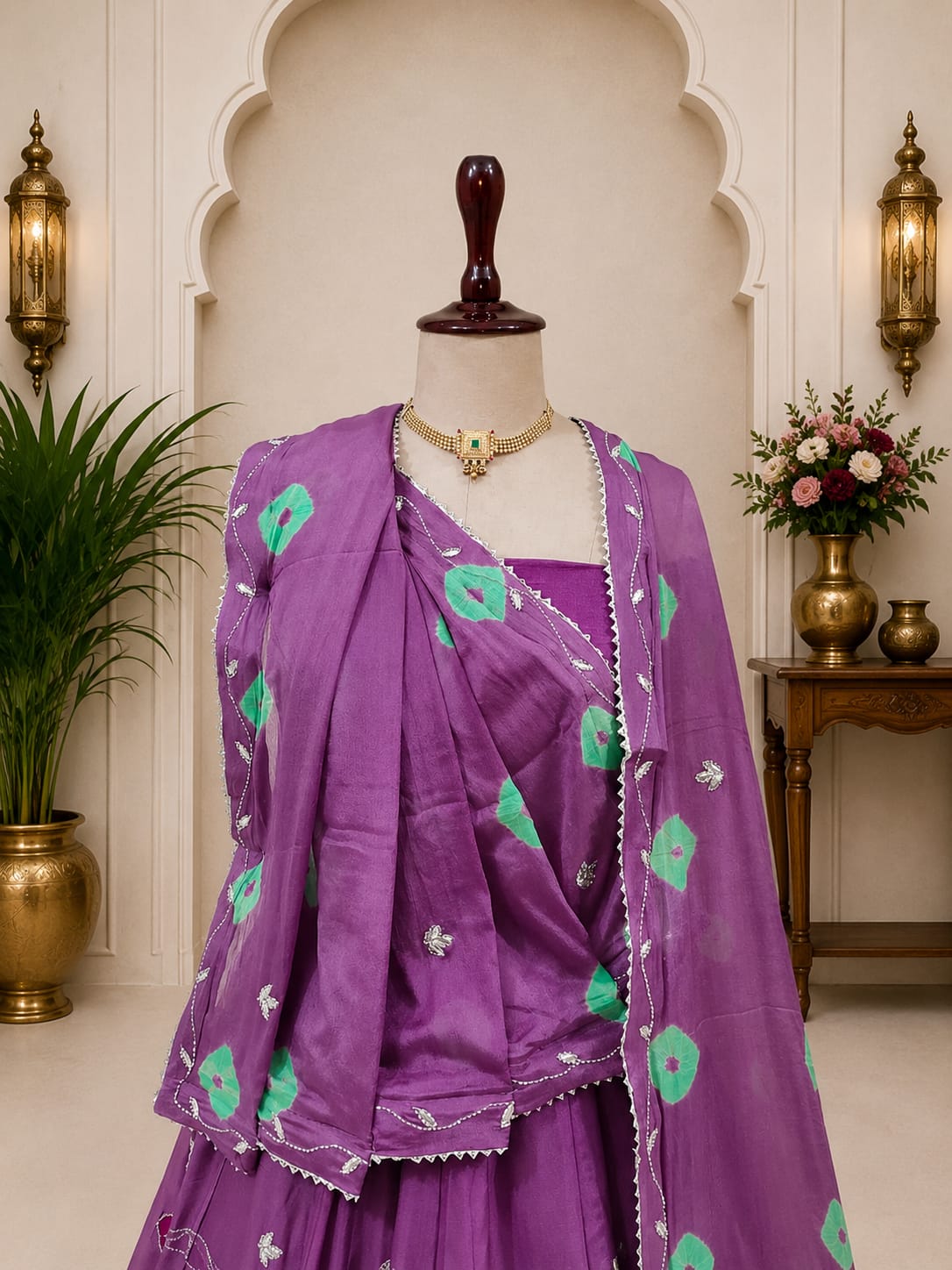 KcPc New Ethnic Shibori Chinon Silk Lehenga with Cutdana KarigariGSM