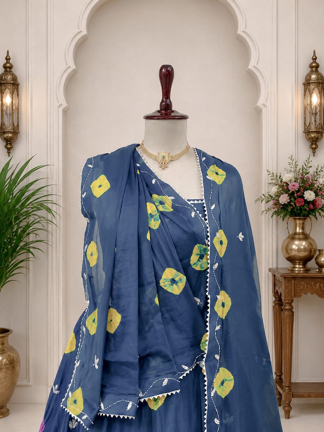 KcPc New Festive Shibori Chinon Silk Lehenga with Cutdana DetailingGSM