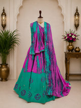 KcPc New Exquisite Chinon Silk Lehenga with Shibori Pattern & Cutdana Work for Celebrations GSM