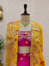 KcPc New Elegant Chinon Silk Lehenga with Bandhani Print & Classic Gota Patti Work SSB
