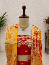 KcPc New Traditional Bandhani Style Chinon Silk Lehenga with Handcrafted Gota Patti SSB