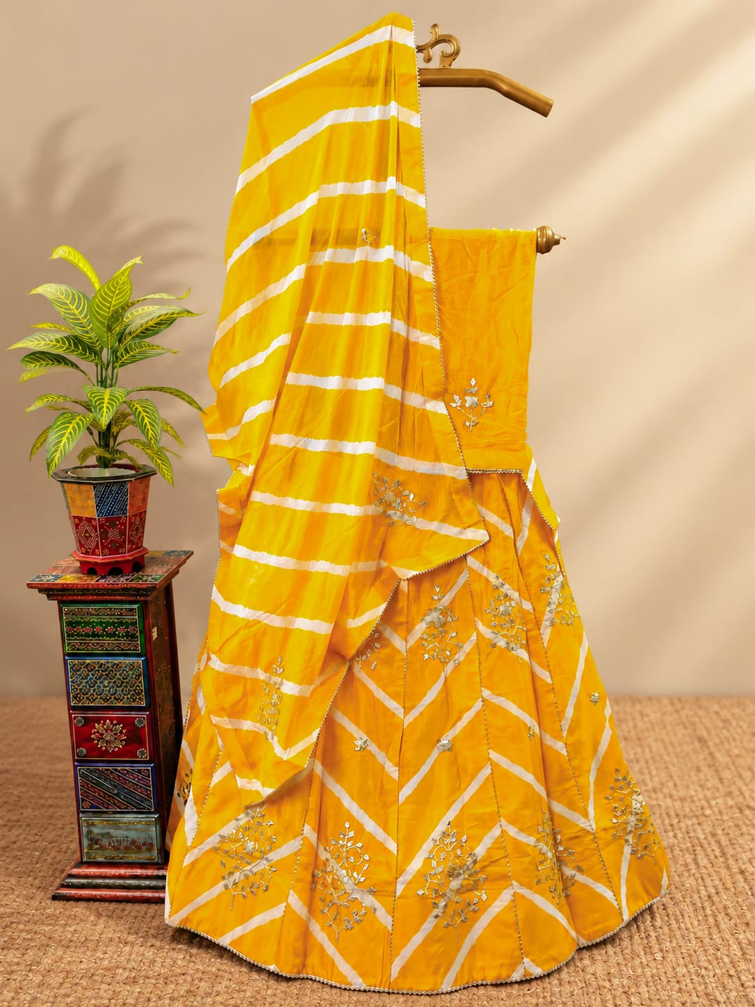 KcPc Chinon Rajasthani Ethnic Kacha Gotapatti Work Traditional Lehenga kml Yellow