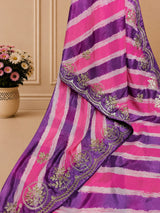 KcPc Premium Crepe Silk Leheriya Saree with Gota Patti Work for Festive WearASH