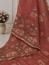 KcPc Premium Cotton Silk Kalamkari Style Saree with Aari Tari WorkSTL