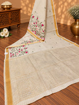 KcPc Premium Kota Doria Saree with Floral Thread Work DetailingSWA