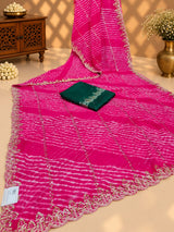 KcPc Georgette Leheriya Saree with Heavy Beads WorkSWA