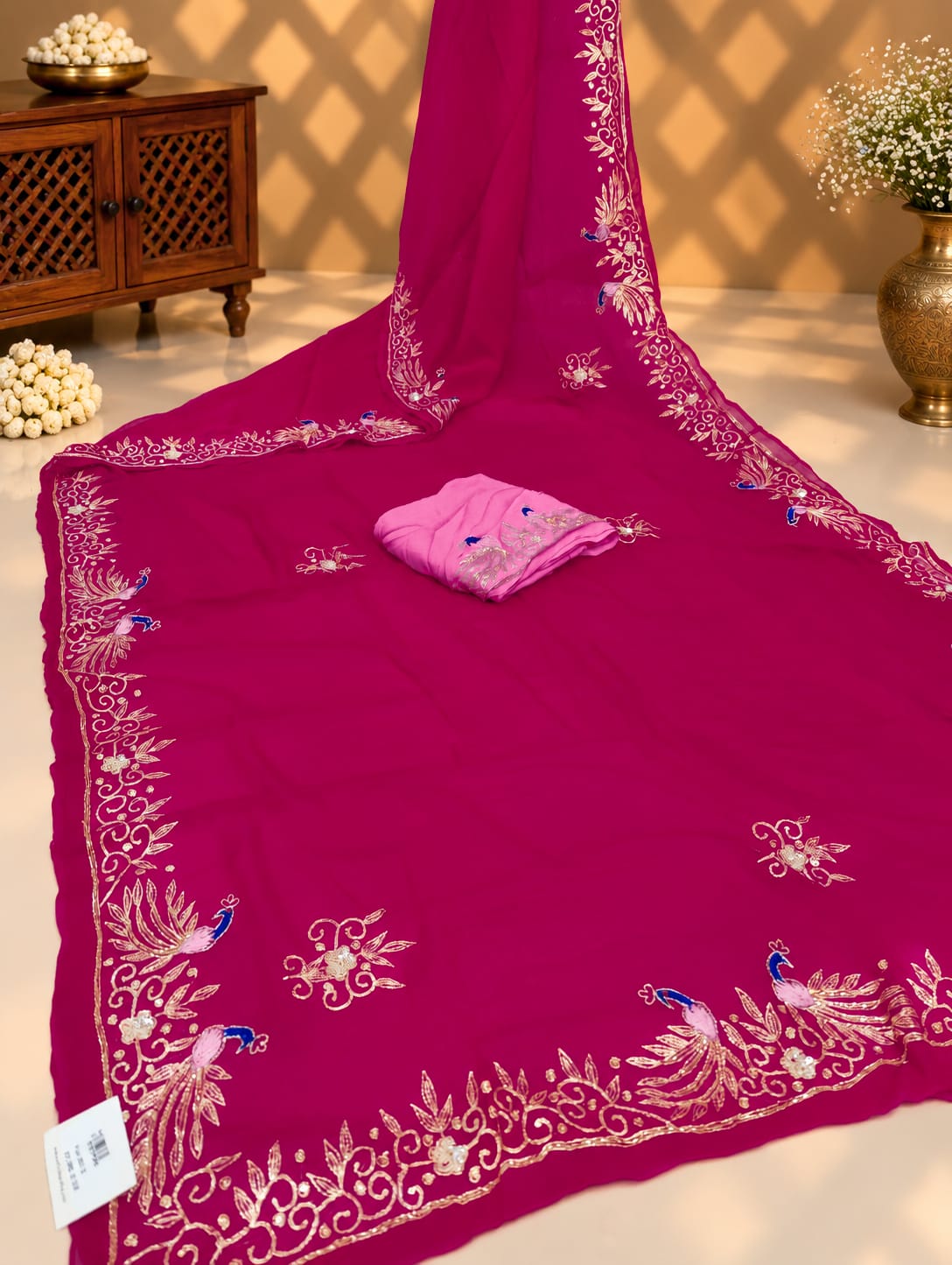 KcPc Pure Diamond Chiffon Mukes Work Jaipuri Traditional Rajputi Saree VIN