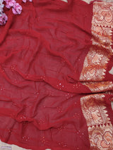 KcPc Figure Design Khaddi Georgette Janglaw Bandhani Neemzari SareeRed
