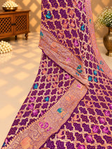 KcPc Pure Figure Design Khaddi Georgette Janglaw Bandhani Neemzari SareePurple