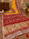 KcPc Pure Gaji Silk Handmade Bandhej Piliya Style Gotapatti Work Saree AMT Yellow