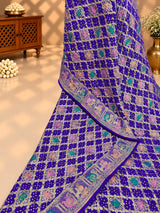 KcPc Figure Design Khaddi Georgette Janglaw Bandhani Neemzari Saree Royal Blue