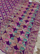 KcPc Pure Figure Design Khaddi Georgette Janglaw Bandhani Neemzari Saree Dark Purple