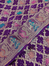 KcPc Pure Figure Design Khaddi Georgette Janglaw Bandhani Neemzari Saree Dark Purple