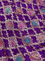 KcPc Pure Figure Design Khaddi Georgette Janglaw Bandhani Neemzari Saree Dark Purple