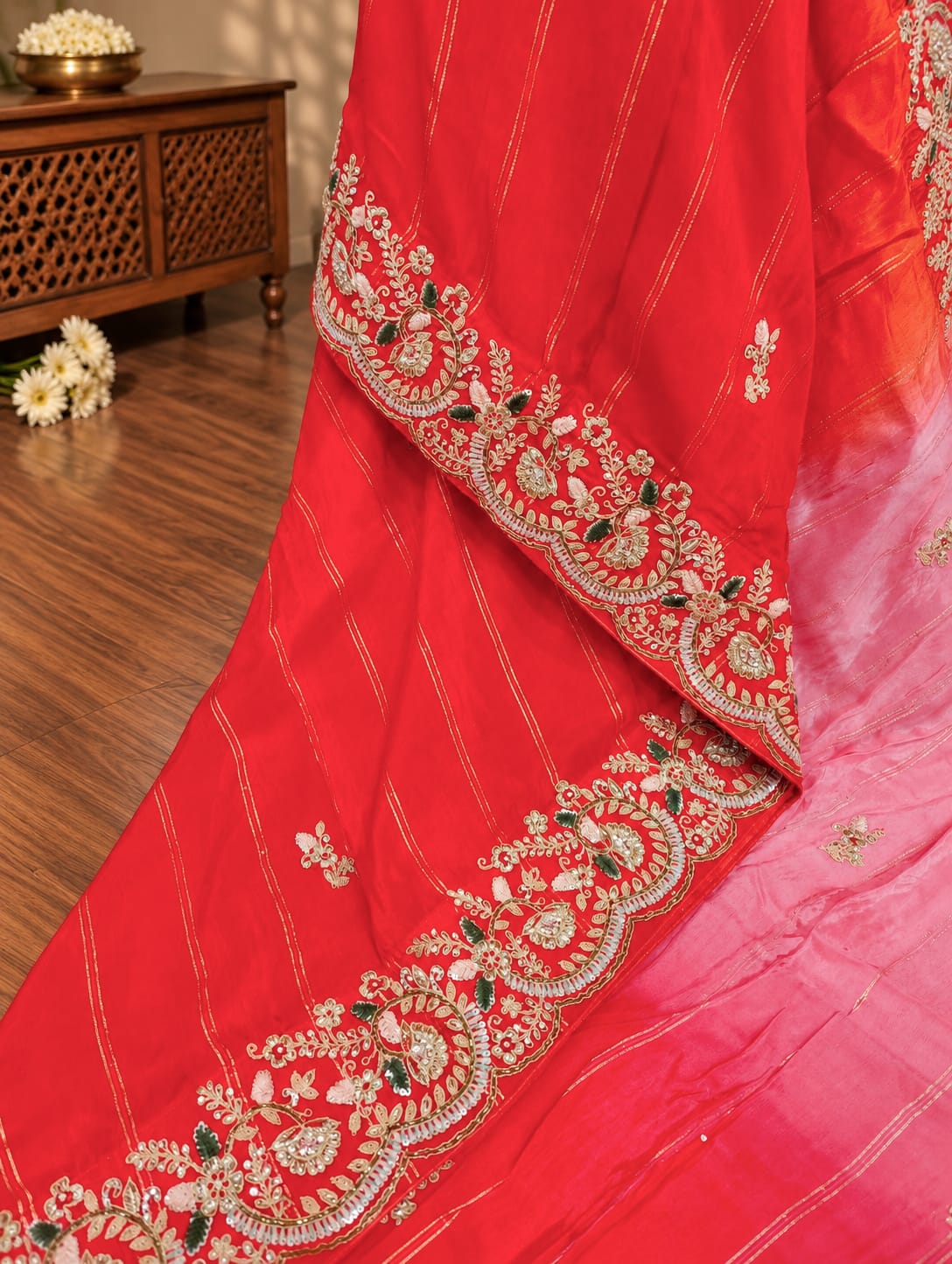 KcPc New Lounch H O Silk Double Shade Style Cutdana Work Saree PLK