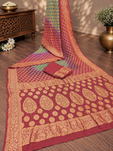 KcPc New Launch Pure Khaddi Georgette Upada Neemzari Bandhej SareePista Pink