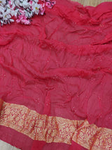 KcPc New Launch Pure Khaddi Georgette Upada Neemzari Bandhej SareePista Pink