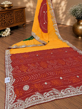 KcPc New Georgette Bandhani Style with Gotapatti Work Saree AMT