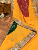 KcPc New Georgette Bandhani Style with Gotapatti Work Saree AMT