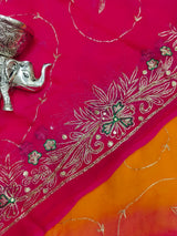 KcPc New Diamond Chiffon Mukesh work Jaipuri Traditional Rajputi saree VND